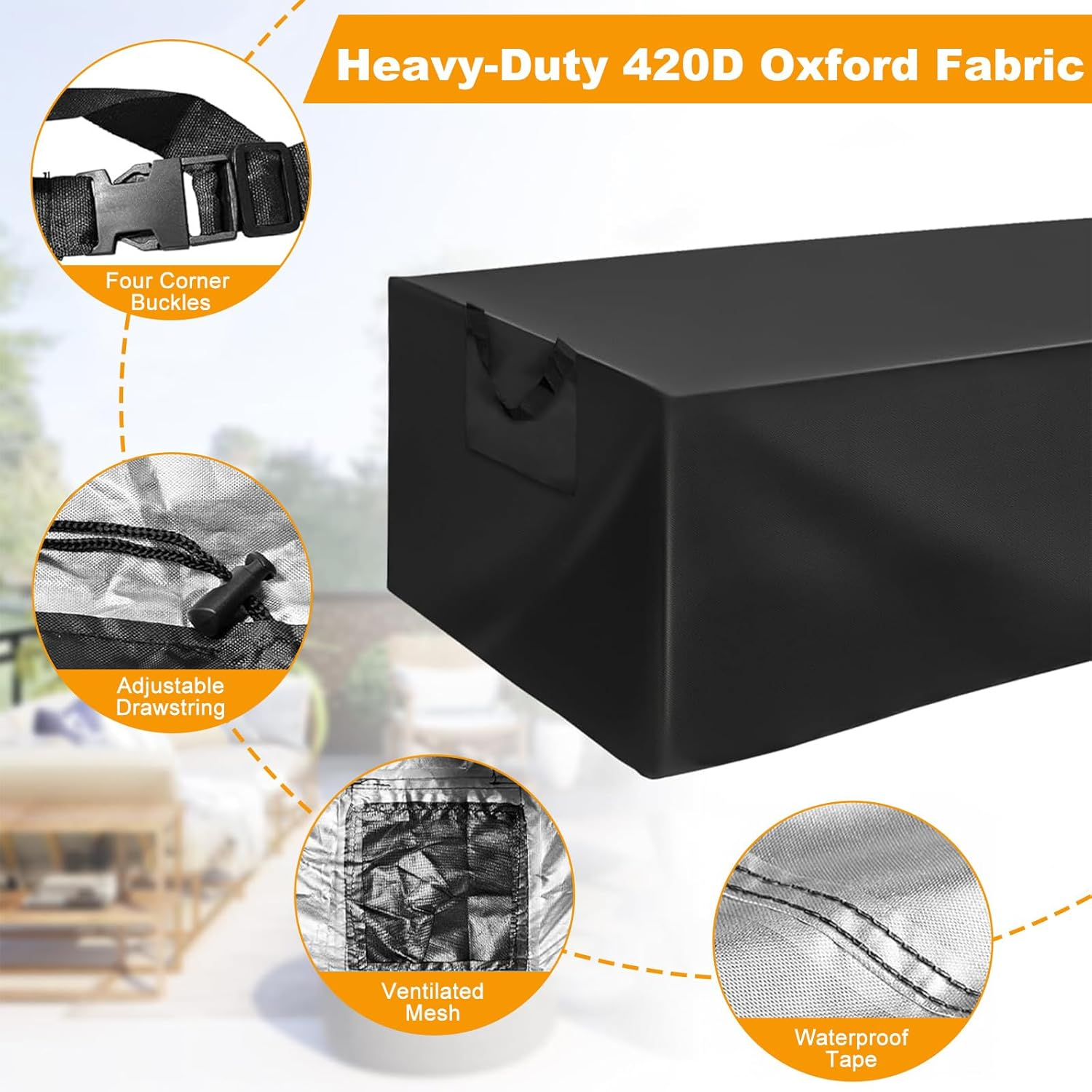 Patio Furniture Cover Waterproof 110''X83''X28'' / 279X210X71Cm Large Outdoor Furniture Cover Heavy Duty 420D Oxford Cloth Weatherproof Garden Dining Table Chair Set Cover, Black image number 1