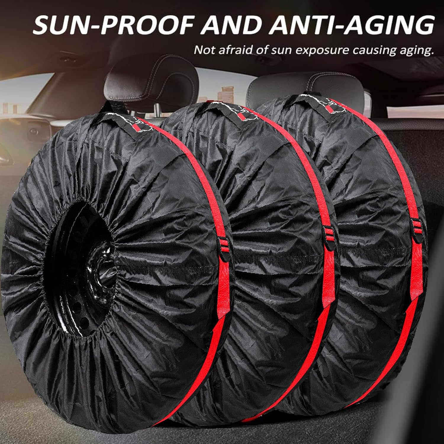 BOROCO Tyre Bags, Wheel Cover 190T Polyester TAFT Heavy Duty & Waterproof Replacement Wheel Covers for Cars, Suvs, Vans, Pickups, Fits Tyres from 13 to 18 Inch image number 5