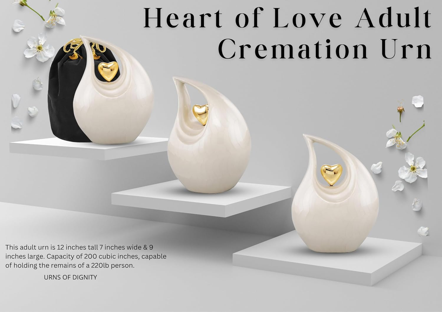 Heart of Love Adult Cremation Urns for Human Ashes - Decorative Urns,Urns for Human Ashes Female & Male,Urns for Ashes Men & Women,Funeral Urn (Adult Non-Customize, White Gold) image number 2