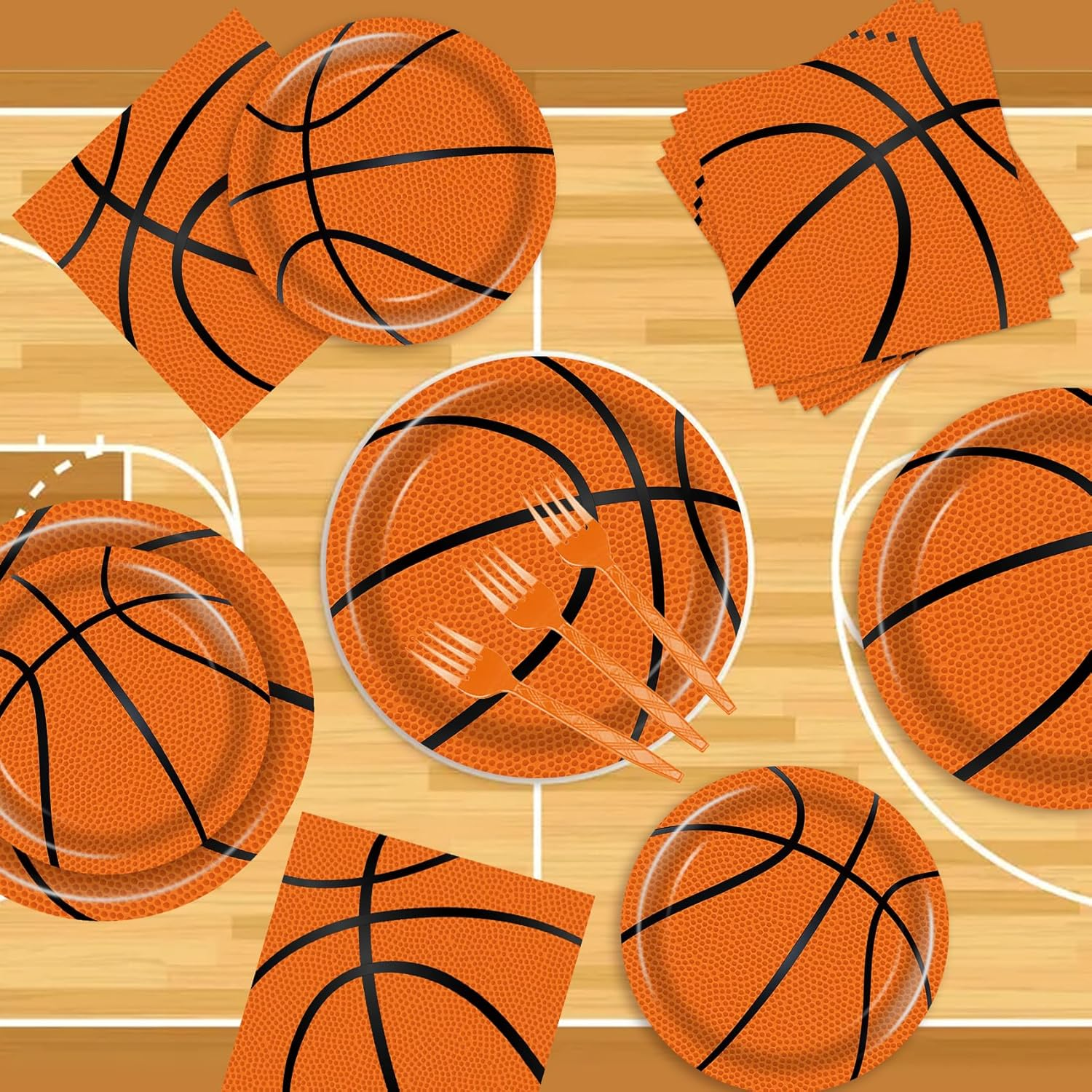 96 Pcs Basketball Plates & Napkins - Party Supplies, Birthday Decorations, Party Favors for Kids image number 1