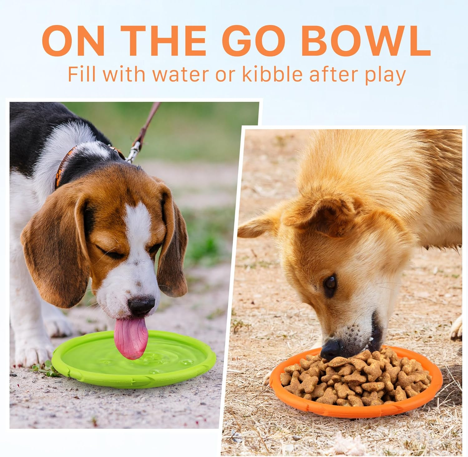 Primepets 2 Pack 7 Inch Dog Frisbees, Durable Dog Toys, Nature Rubber Floating Flying Saucer for Water Pool Beach, Orange and Green image number 2