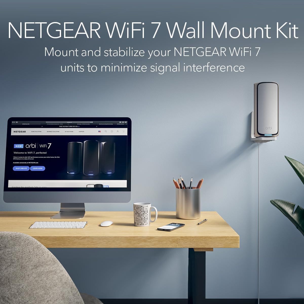 NETGEAR Wifi 7 Wall Mount Kit (RBEWM-10000S) &ndash; Compatible with All Orbi Wifi 7 Mesh Systems and Nighthawk Wifi 7 Routers, White