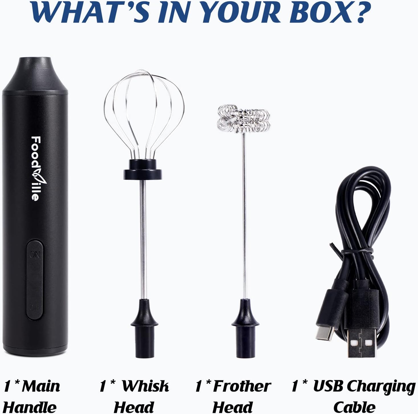 Bournehouse Rechargeable Milk Frother USB Charging Handheld Foam Maker with Stainless Balloon Whisk for Cappuccino, Latte, Bulletproof Coffee, Keto Diet, Protein Powder (Black without Metal Stand) image number 6