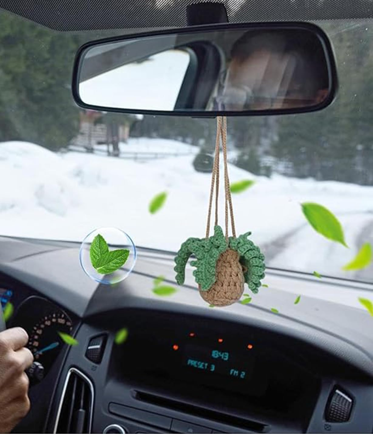 Crochet Car Air Freshener,Empty Refillable Car Oil Diffuser Bottle with Cute Crochet Plants Car Mirror Decor Hanging,Car Accessories for Women,Rear View Pendant, Crochet Accessories Car Decor image number 5