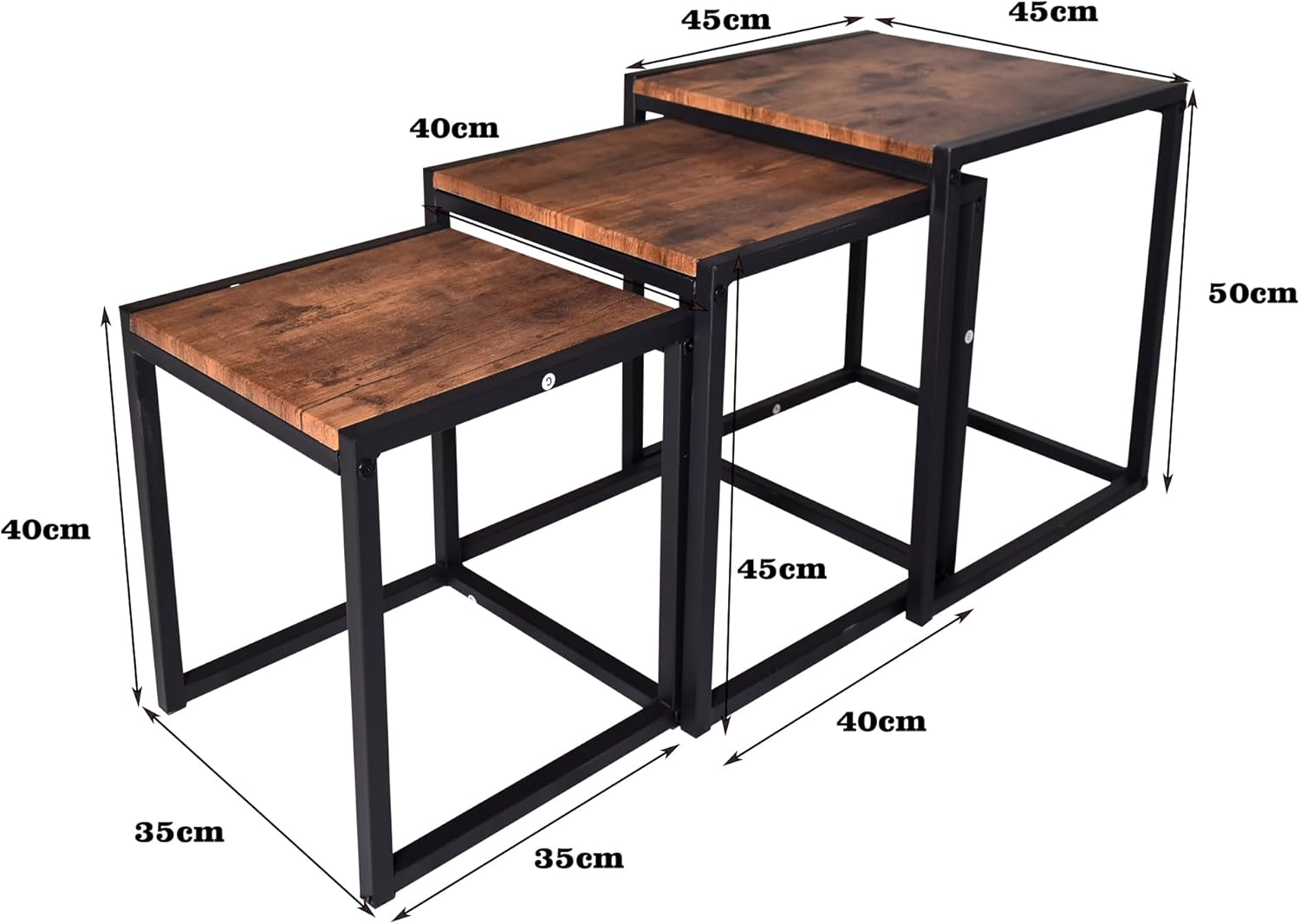 Nesting Table Set of 3 End Tables, Modern Minimalist Coffee Table, Stackable Tables with Metal Wood Stacking Side Table for Living Room, Bedroom, Brown/Black