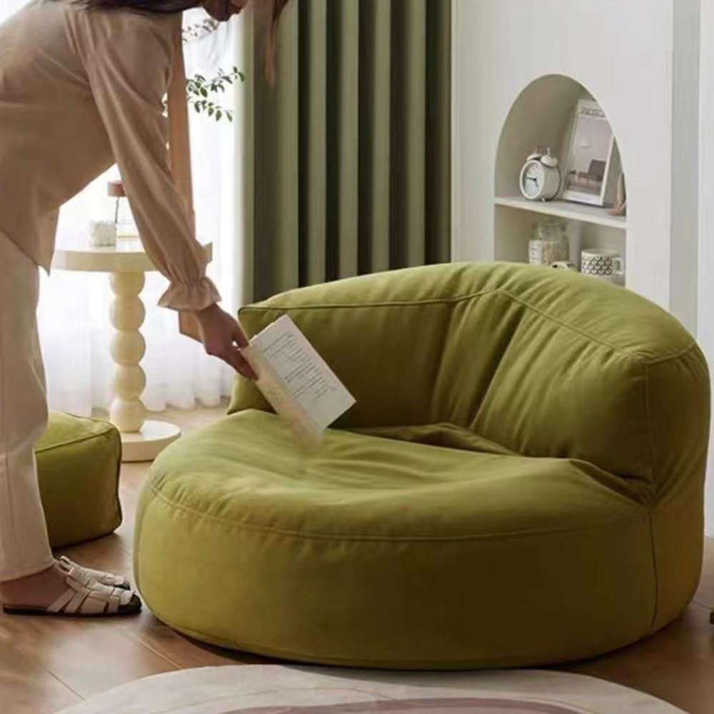 Bean Bag Chair Bean Bag Cover Chenille Single Lazy Sofa Cover Bean Bag Pouf Chair for Bedroom Living Room Garden, No Filler Kids Adults (Color : Mustard Green, Size : Empty Cover) - Cyan image number 4