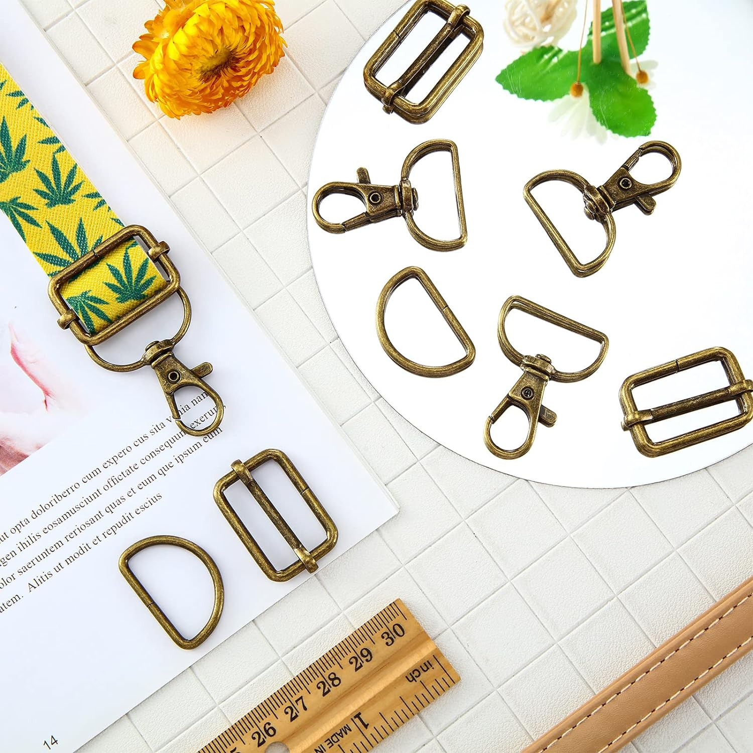 56 Pieces D Rings for Purse Bag Hardware Purse Hardware for Bag Making Buckles Craft (Bronze,25 Mm) image number 2