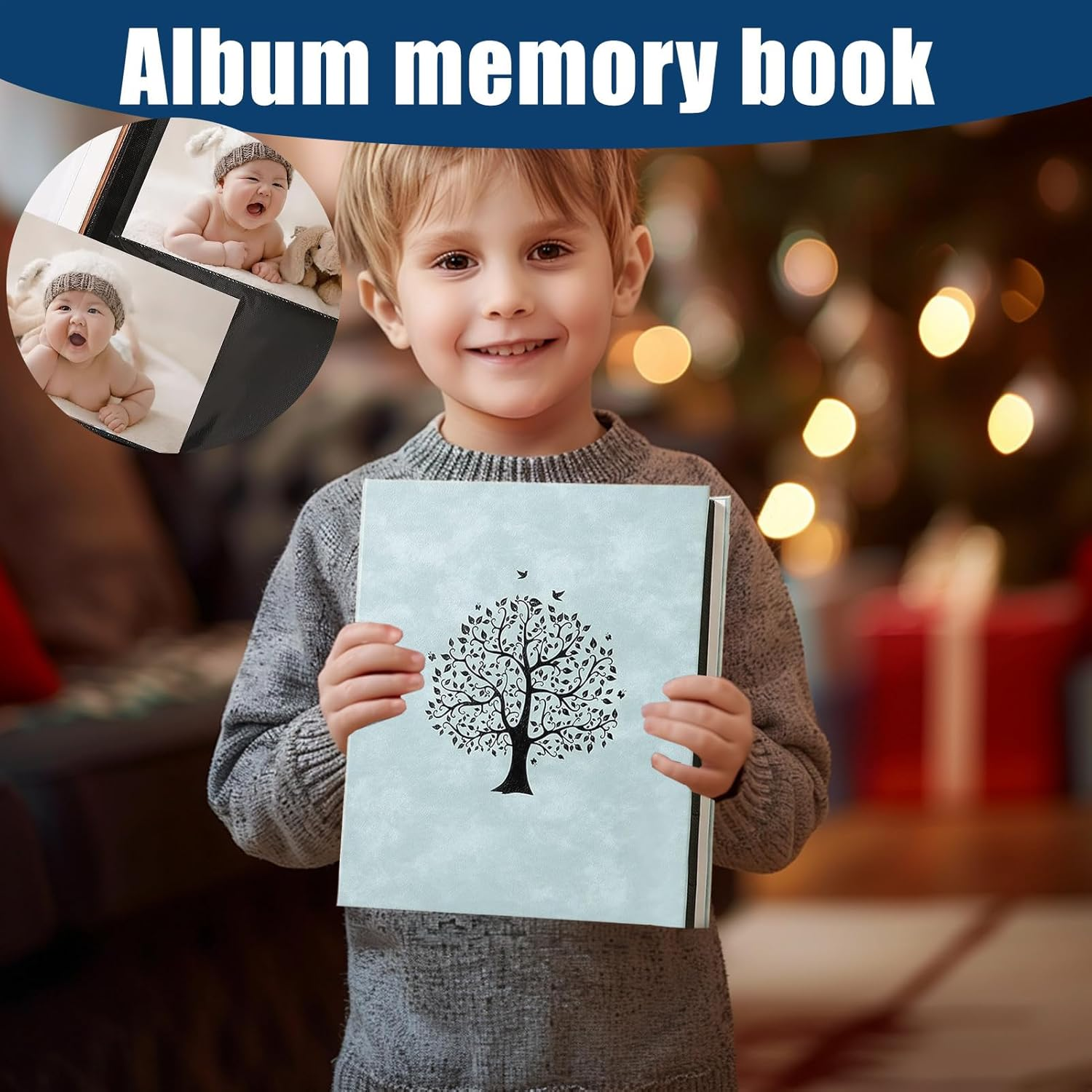 Photo Book,7 Inch Family Photo Album - Large Capacity, Modern Card Keepsake Book for Personal Baby Family Pet Graduation - Happy Tree Green image number 2