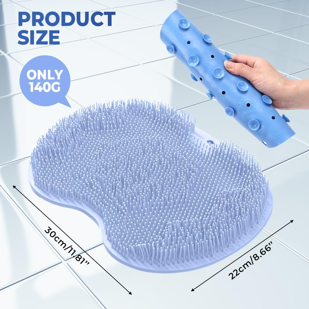 Shower Foot Scrubber Mat with Non-Slip Suction Cups, Foot Back Cleaning Pad Back Washer Exfoliating Bath Wash Pad, Non Slip Bathtub and Shower Mat with Suction Cups and Drain Holes (Grey) - Green image number 6