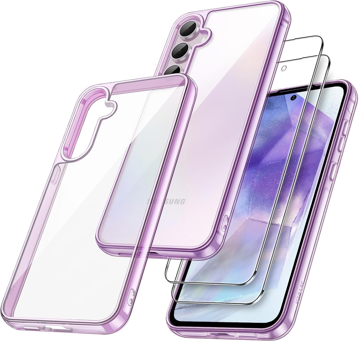 Jetech 3 in 1 Case for Samsung Galaxy A55 5G, with 2-Pack Screen Protector, Tempered Glass Film, Shockproof Bumper Phone Protective Cover Clear Back (Clear)