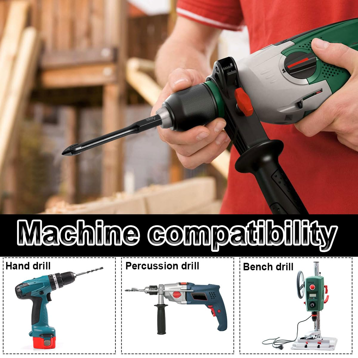 10Pcs Tile Porcelain Drill Bit, 8Mm Carbide Tip Drill Bits, Glass and Tile Drill Bit Set, Hex Shank, Work with Ceramic Porcelain Tile Wall Mirror Paver (8MM 10Pcs) image number 2