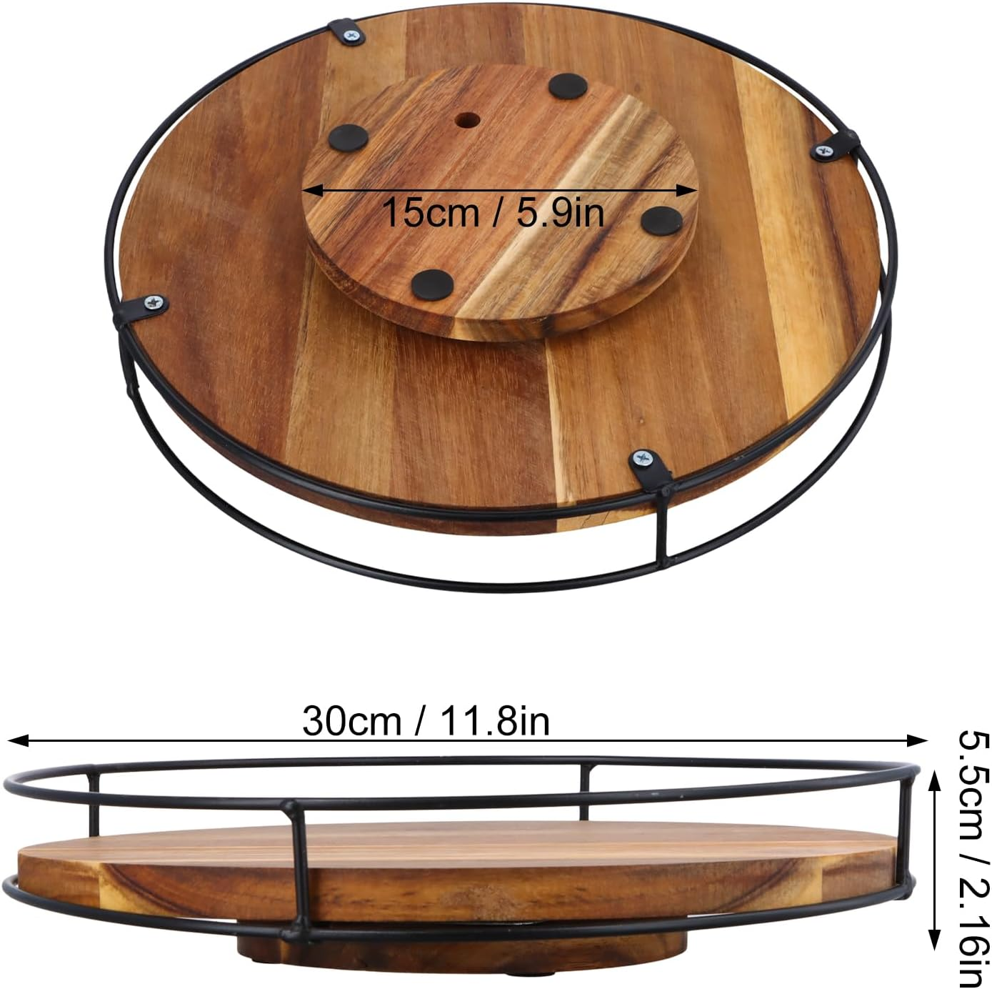 Large Turntable Spice Rack, 30Cm, Non-Slip, 360&deg; Rotating Wood Pantry Cupboard Organiser, round Display Tray, Kitchen Storage Organisation for Bathroom Countertop Cabinet Fridge Table image number 4