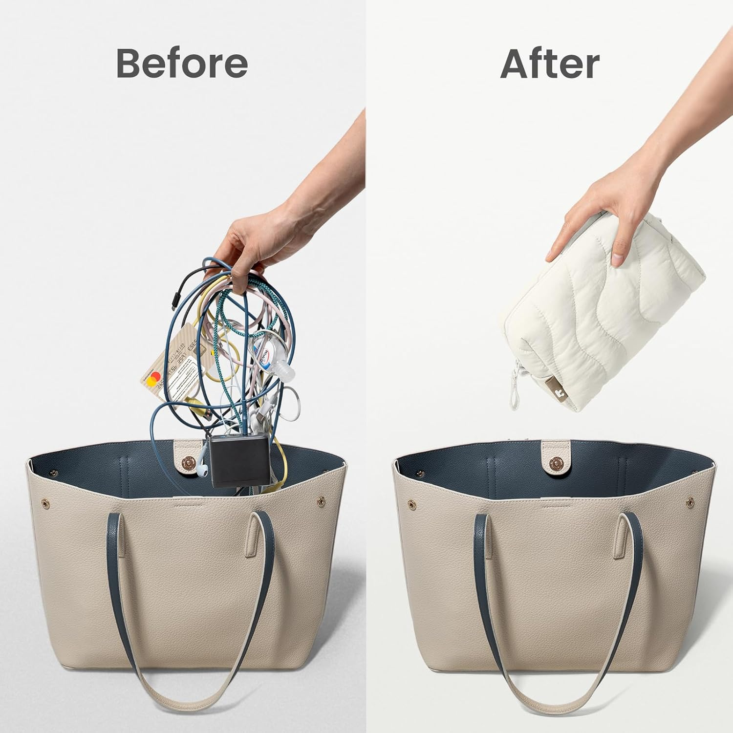 Tomtoc Cable Organiser Bag, Puffy Travel Tech Pouch Electronic Cord Organiser EDC Bag Travel Essentials for Women Girls Gifts, Portable Accessory Storage for Charger, Cord, Cable, Phone, Daily Items image number 3