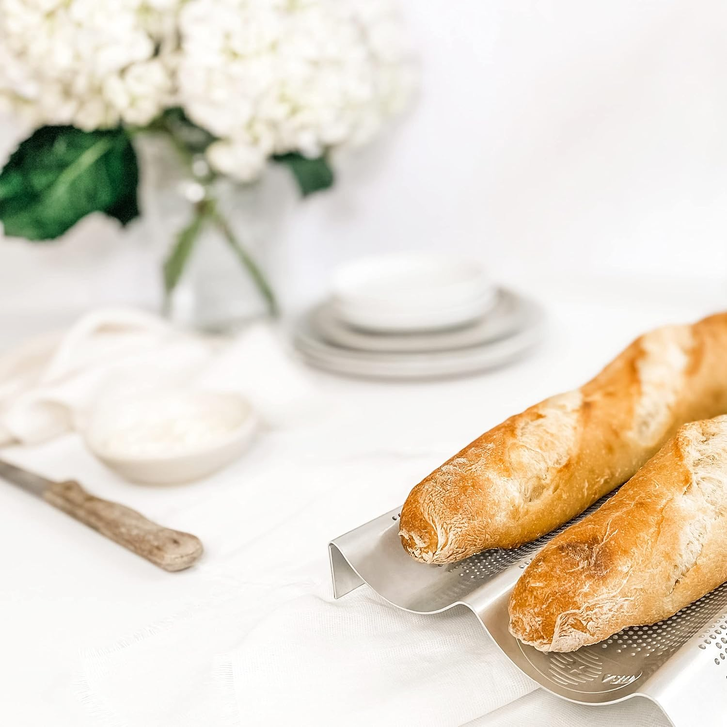 USA Pan Bakeware Aluminized Steel Perforated Italian Bread Pan, 2-Loaf, Silver image number 3