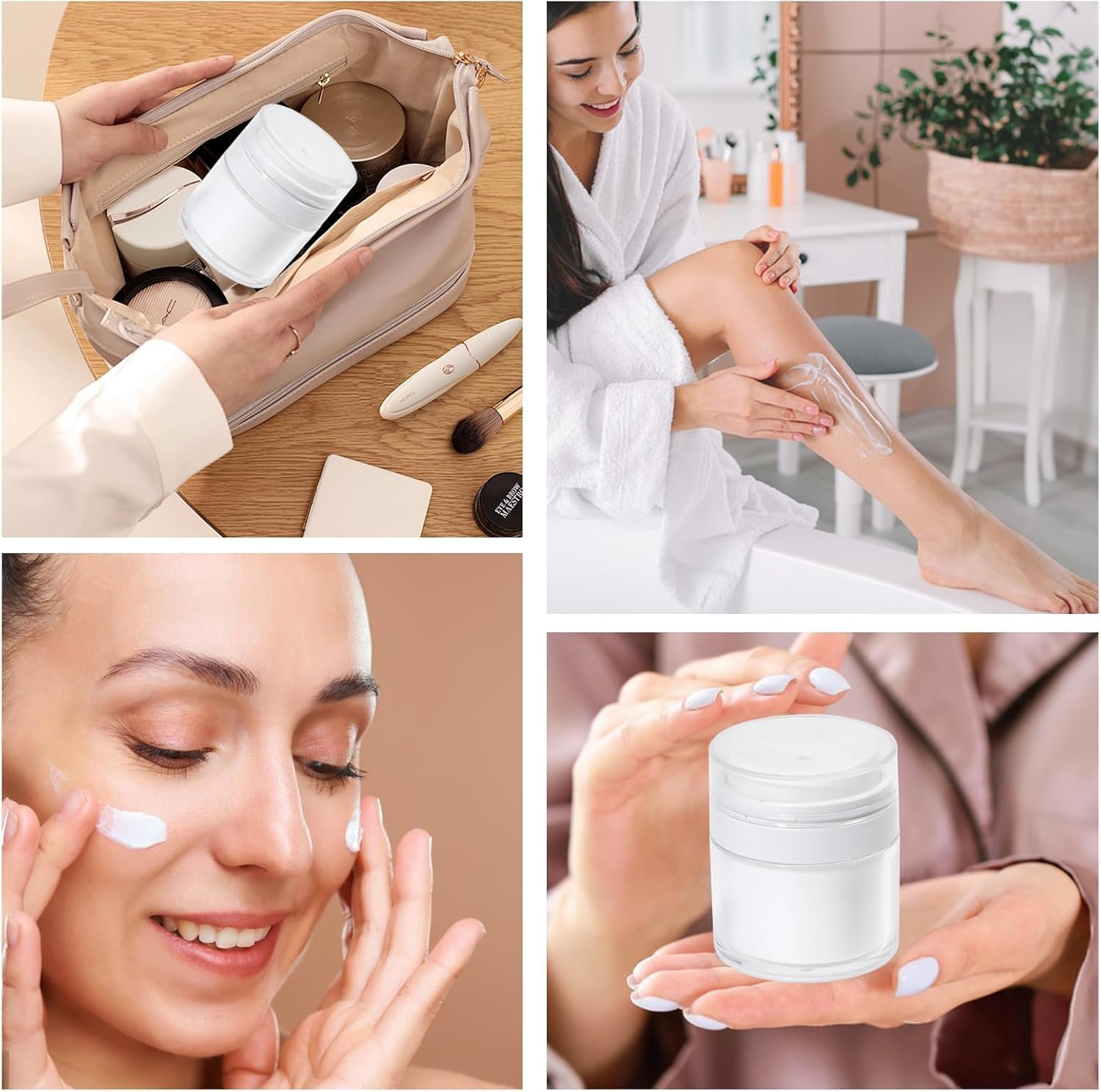 Airless Pump Dispensing Jar, 2 Pack 50Ml Refillable Cosmetic Cream Container, Airless Pumps Jars Empty Acrylic Cream Container, Empty Refillable Cosmetic Air Pump Jars image number 2