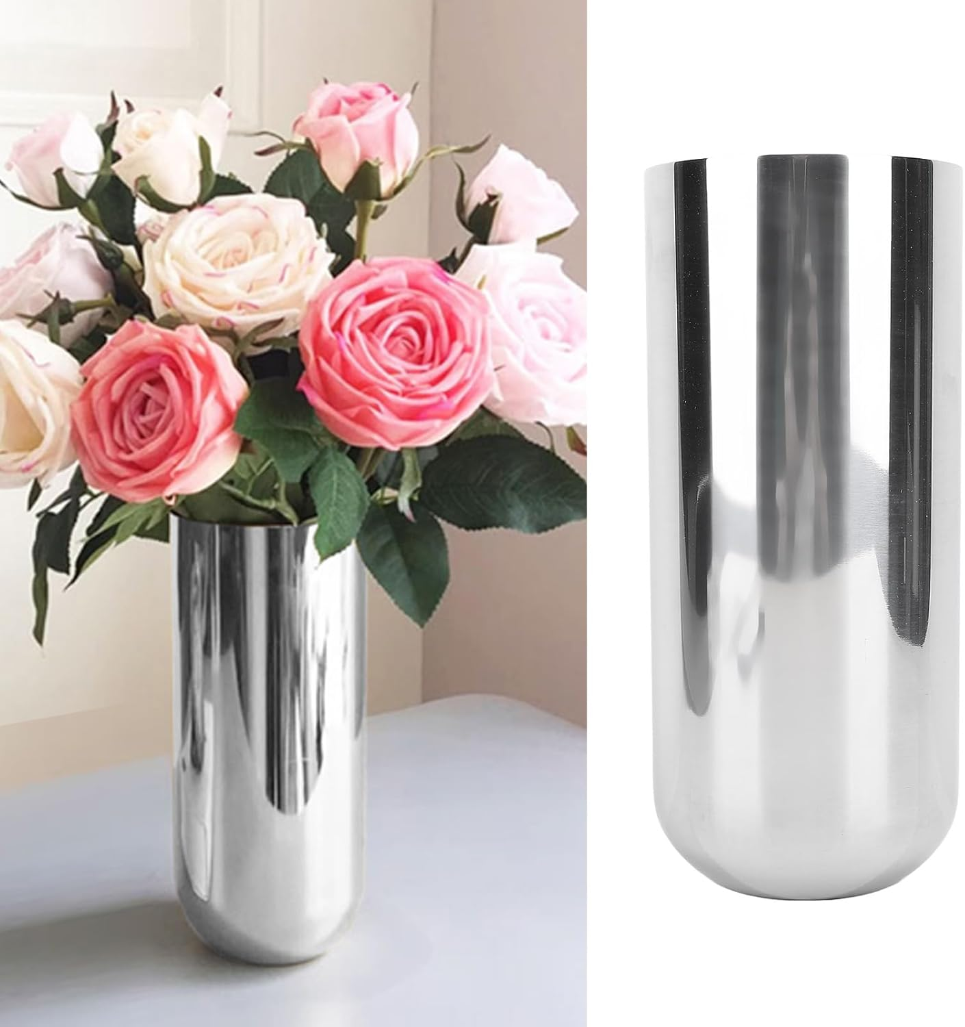 Metal Flower Vase, Stainless Steel Tabletop Silver Vase Holder for Wedding Birthday Anniversary Ceremony Event, Ideal for Countertop Home Decor image number 5