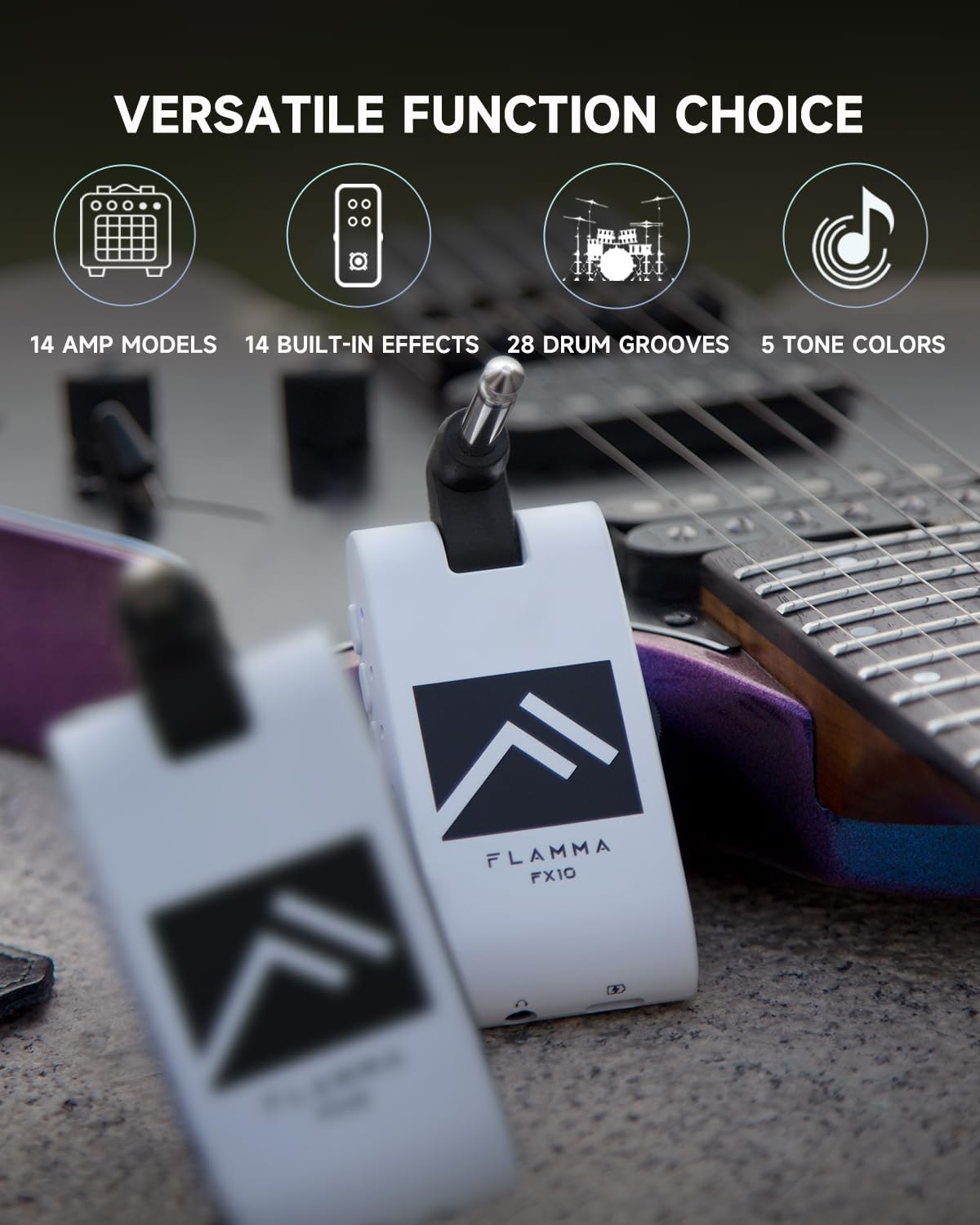 FLAMMA Guitar Headphone Amp Portable with 28 Drum Grooves 14 Built-In Effects 14 Amplifier Models 5 Tone Colors Support Bluetooth USB Audio Recording and Playback OTG Function Home Practice - Fx10 White image number 3