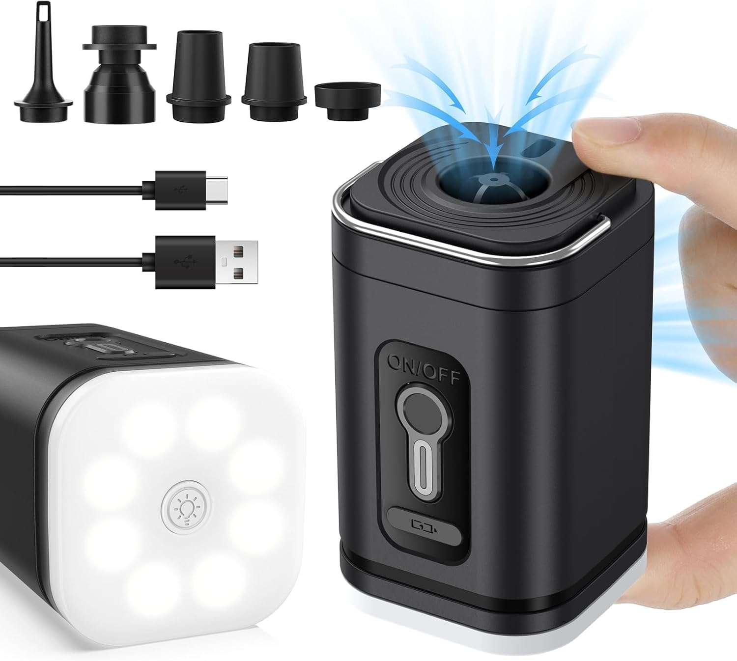 Electric Air Pump for Inflatables, Portable Air Pump 4.0 Kpa, 2400Mah Rechargeable Mini Pump with Led Light, Quick Inflate Deflate for Air Mattress Couch Pool Floats,Vacuum Bags,Yoga Exercise Ball image number 6