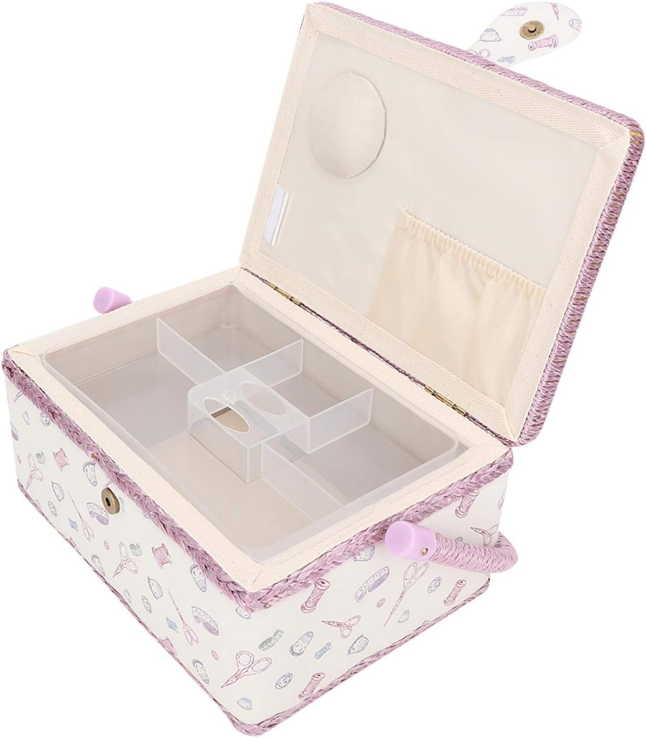 Sewing Basket, Double-Layer Pink Thread Needle Sewing Organizer Vintage Portable Household for Spindles for Needles image number 3