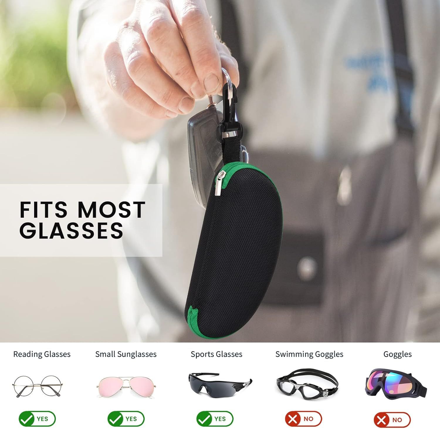 SVNXI 3 Pieces Portable Hard Shell Sunglasses Case, Zipper Eyewear Eyeglasses Case with Hook for Women Men Travel Sports - 3 X Black image number 4