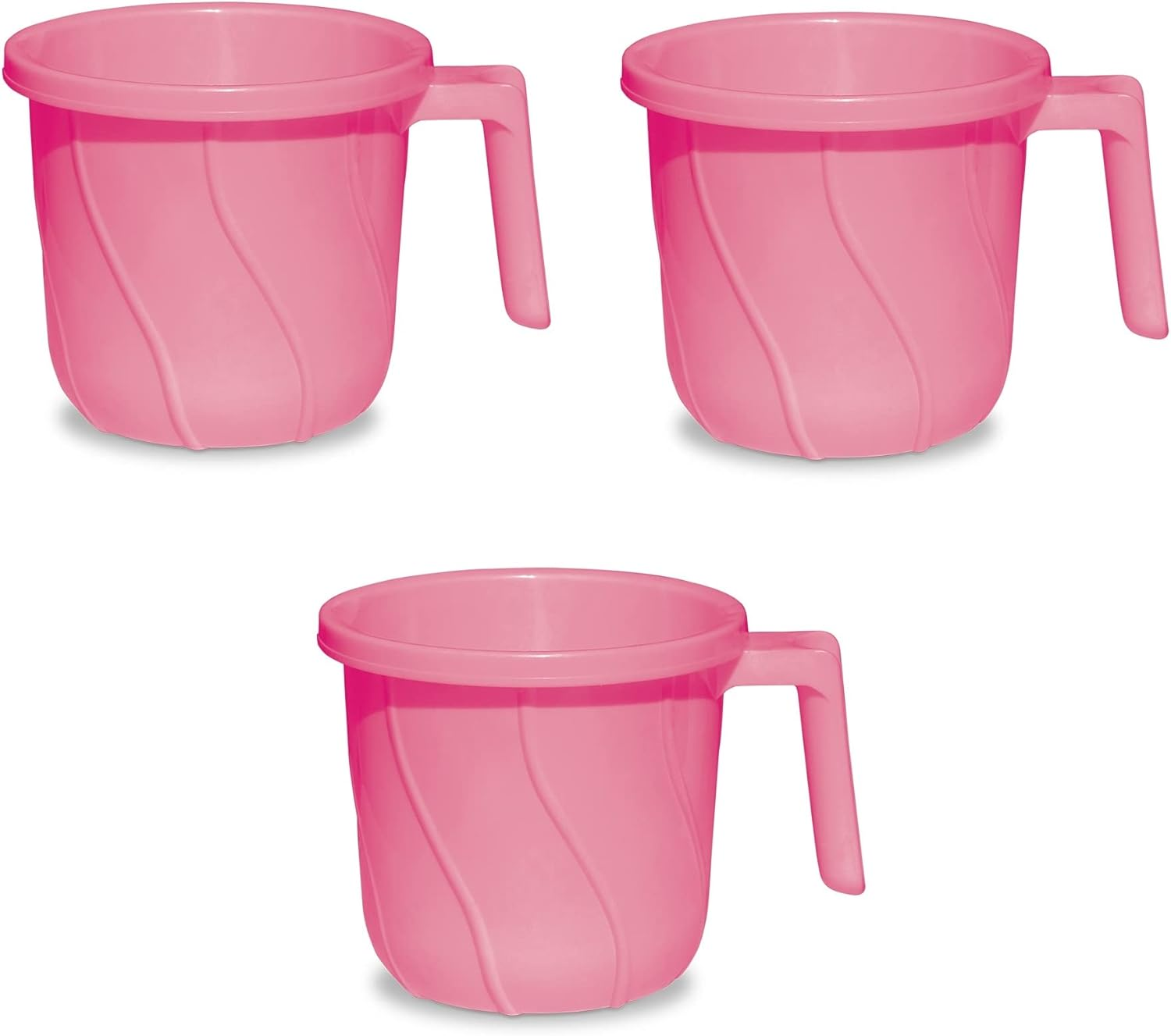 Premium BPA Free Plastic Mugs for Bathroom, Bath Mug, Stripes Design Bathing Mugs Dabba Camping Mug, 50 Ounce Capacity (Pink, 2)