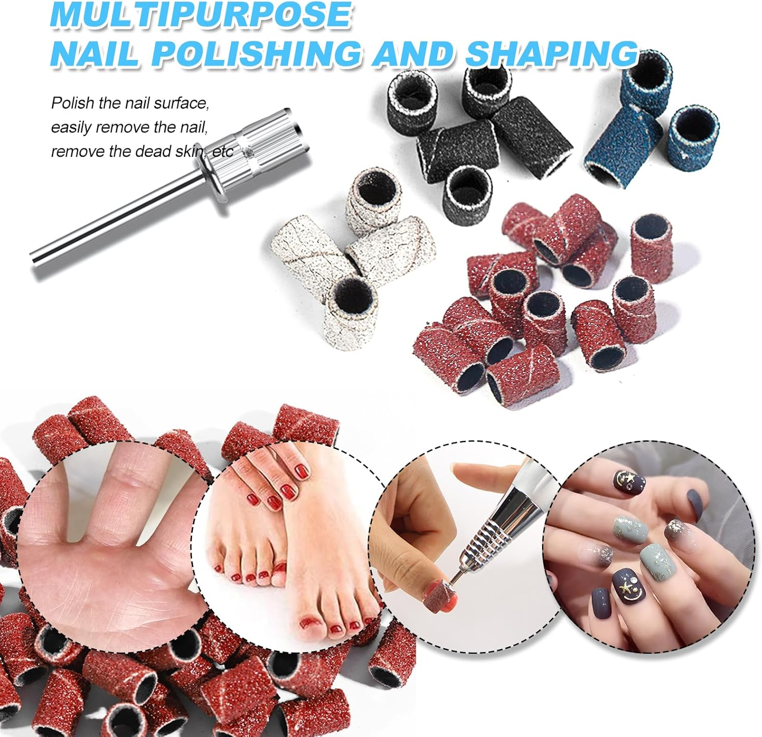 Sanding Sleeves Nail Cutter 200 Pieces Sanding Caps for Nail Cutter 80/120/180/240 Grit Mixed Sanding Belts Set for Gel Nails Manicure image number 5