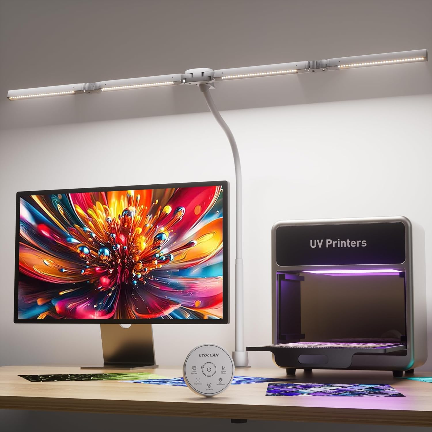 EYOCEAN Desk Lamp, Desk Lamp with 4 Light Sources, 24 W 100 Cm Daylight Lamp Desk with Remote Control, Dimmable Monitor Lamp, Gooseneck Office Table Lamp, Eye Protection PC Lamp image number 5