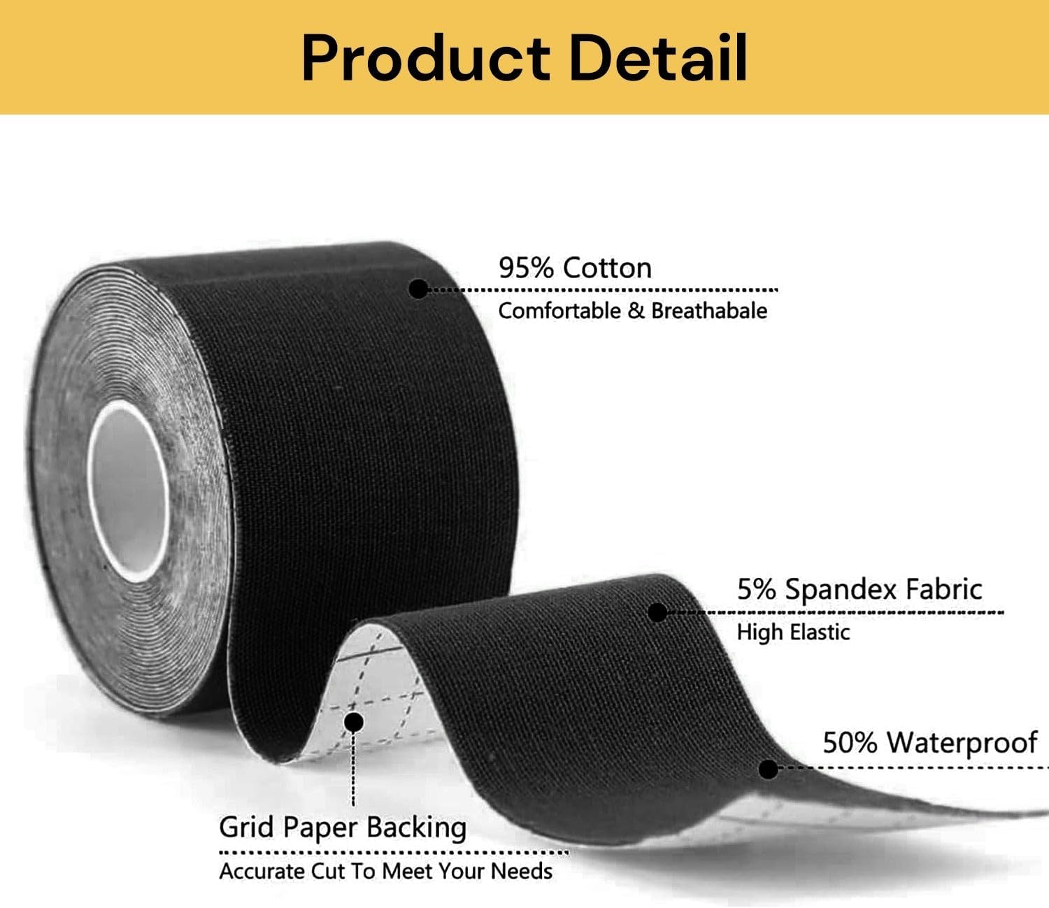 EZONEDEAL Breathable Muscle Tape Kinesiology Tape Waterproof, Tape Elastic Kneepad Knee Pain Relief Sports Tape, Body Tape for Gym Fitness Running Tennis Swimming (5CM X 5M, 2X Skin) image number 3