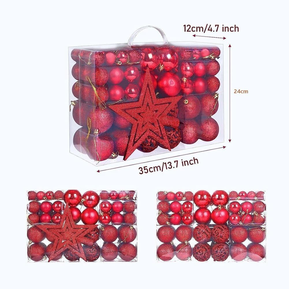 101Piece Red Christmas Ball Ornaments, Decorative Baubles Hanging For image number 1