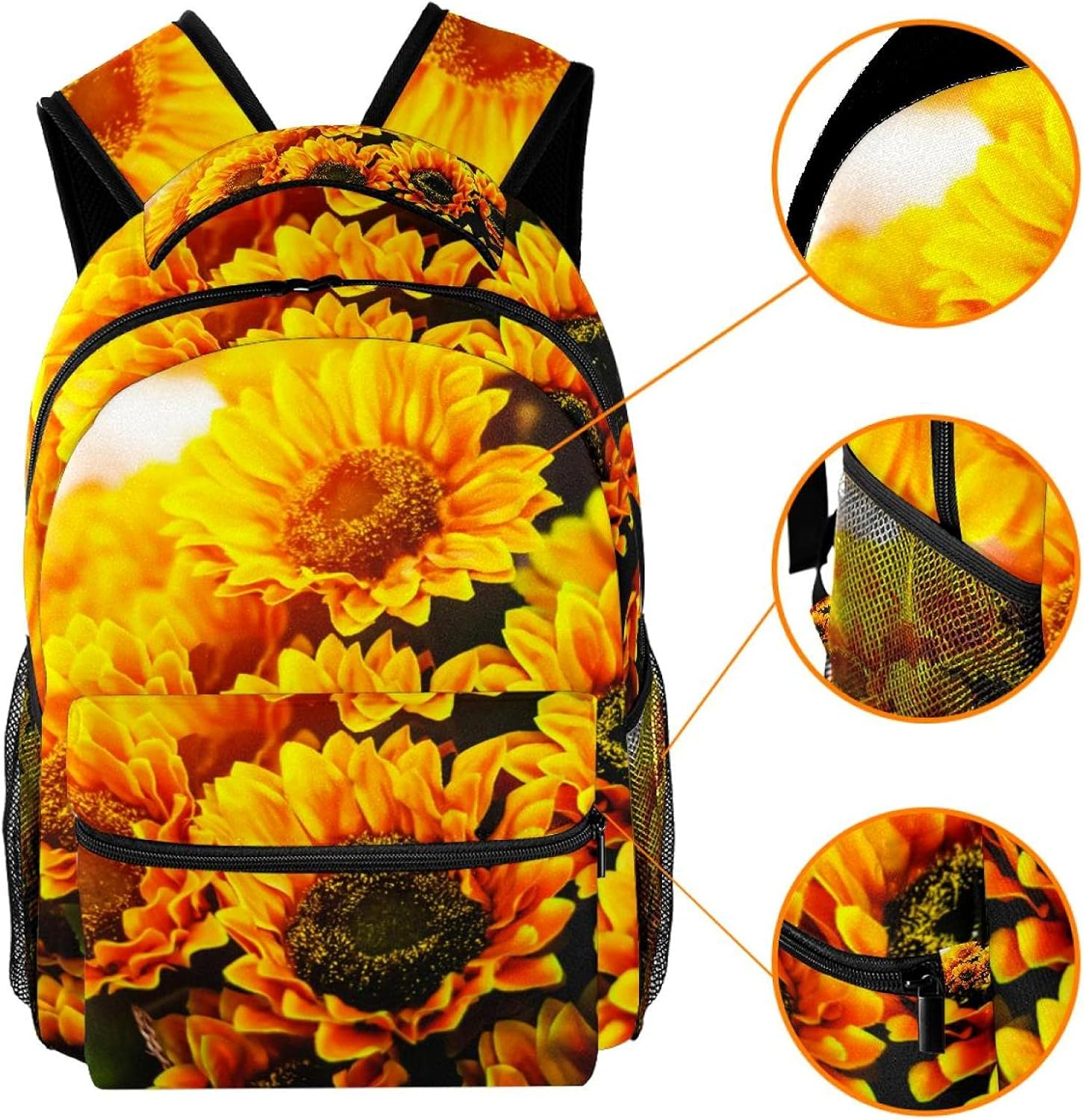 Sunflower Flower Backpack Students Shoulder Bags Travel Bag College School Tote Backpacks image number 2
