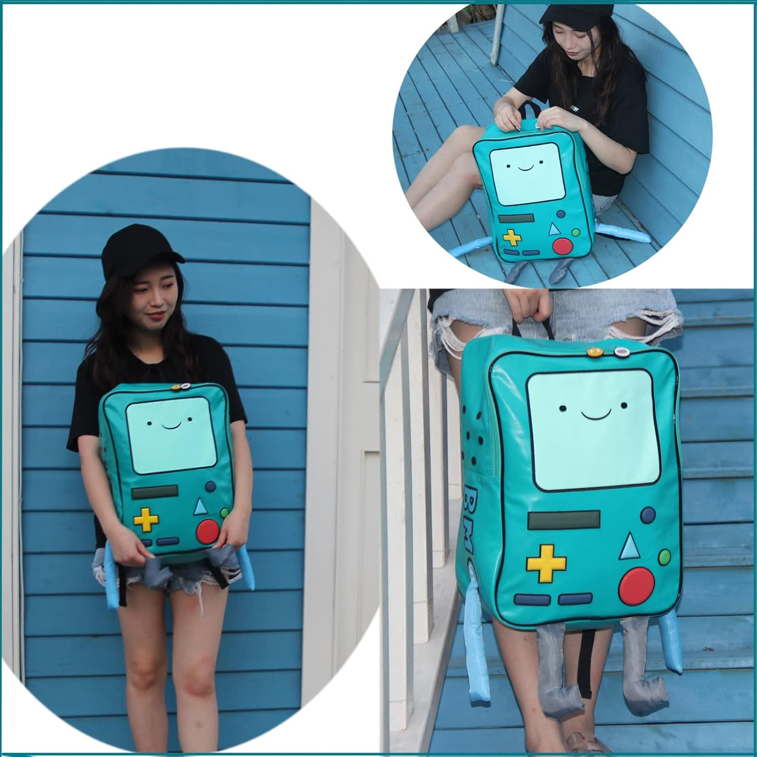 IBSLBMO Cartoon Robot Travel Laptop Cute Backpack Blue PU Robot Animal Bmo Finn Jake Adventure Trip Backpack, Blue, Medium, Cute image number 5