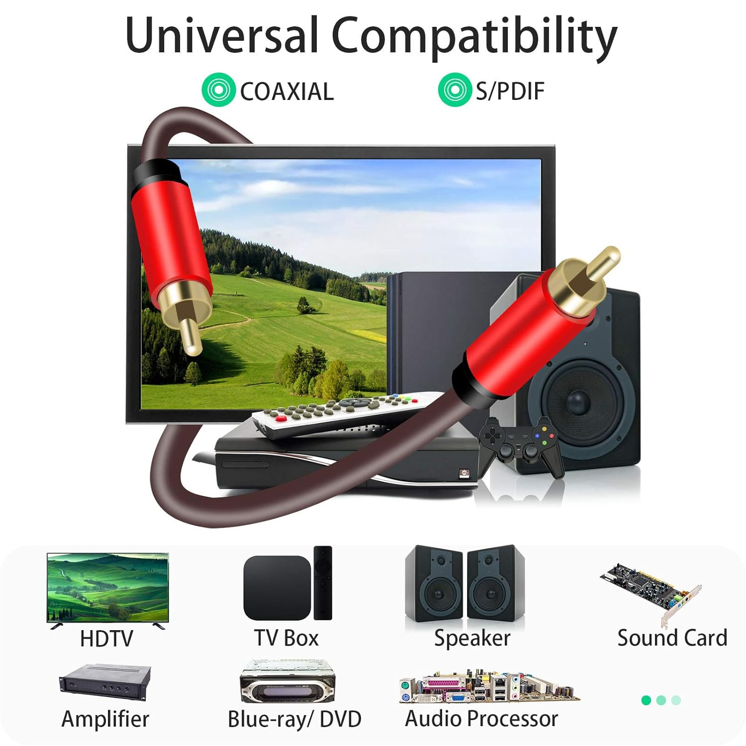 Digital Coaxial Audio Cable,1Rca Male to 1RCA Male Subwoofer Cable RCA Video Cable for Subwoofer, Home Theater, HDTV, Hi-Fi Systems (1 Meters) image number 4