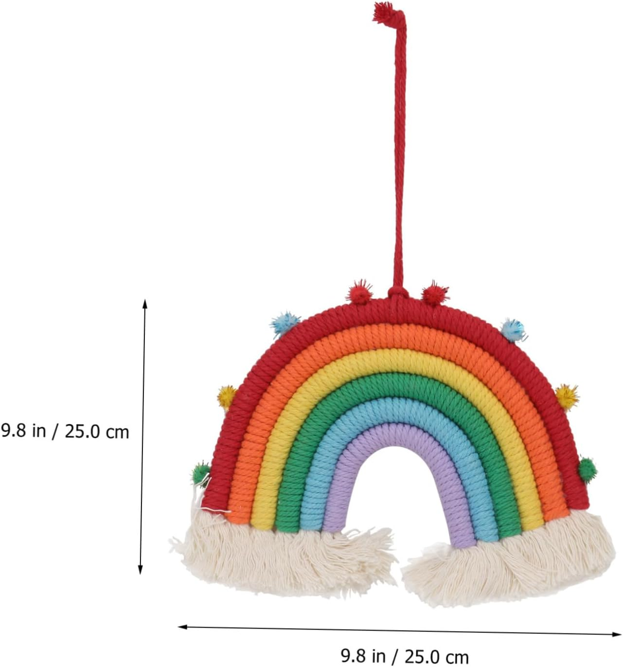 Ciieeo Colorful Rainbow Wall Hanging Tapestry Handmade Decorative Pendant Woven Craft for Baby Room Decor Red Color Ball image number 6