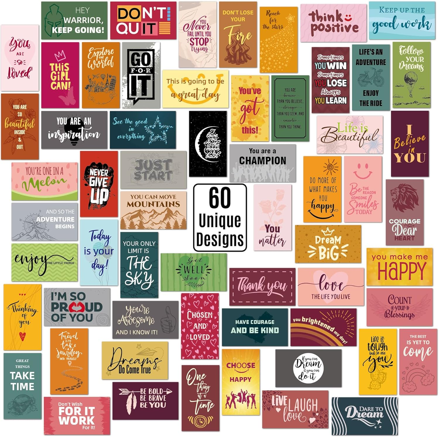 Motivational Encouragement Quote Cards 60Pcs Inspirational Cards Positive Kindness Card Small Mini Encouragement Card for Women Students Girls Teens image number 4