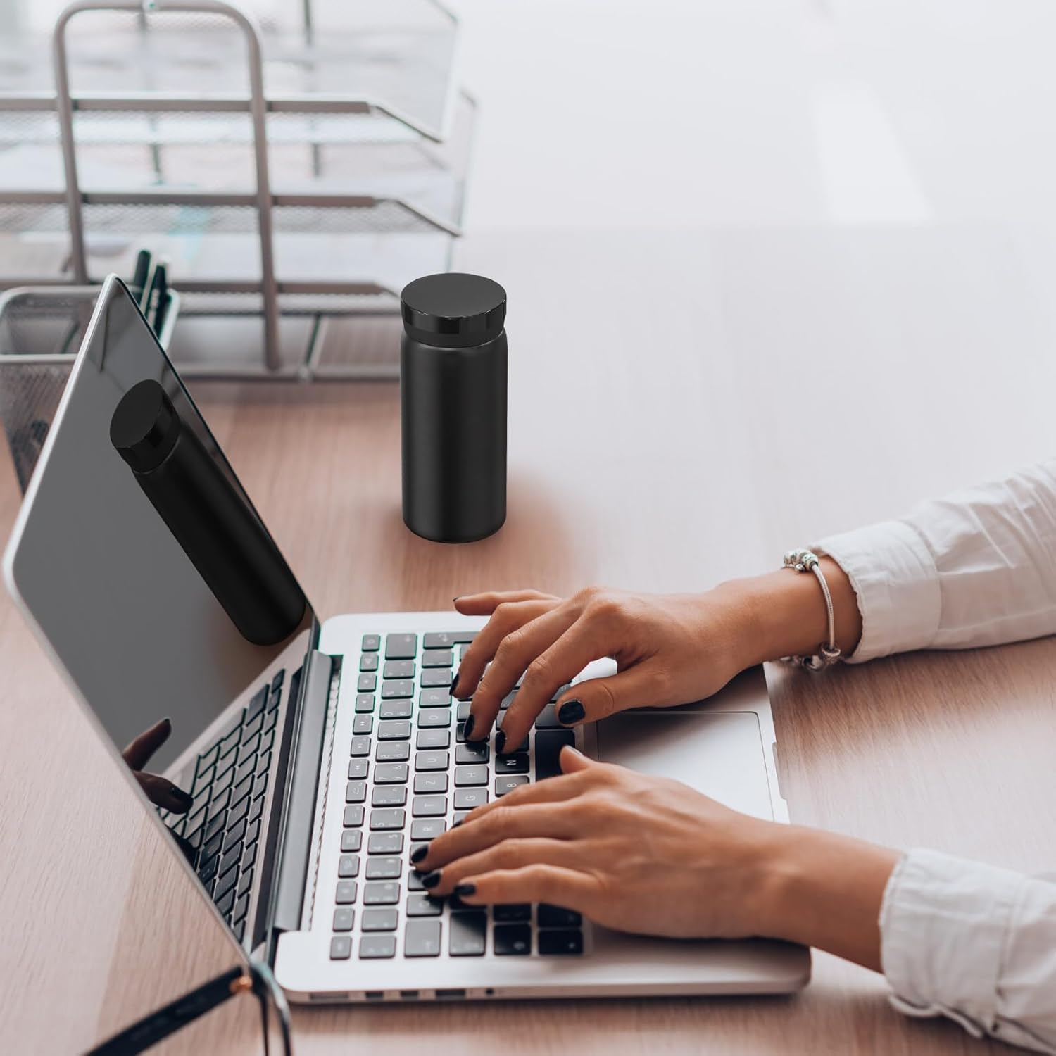 Small Vacuum Insulated Stainless Steel Water Bottle, 1Pc Mini Water Bottle Stainless Steel Small Flask, 7Oz (200Ml), Leak Proof, Keeps Water Hot for Home or Office, Black image number 2