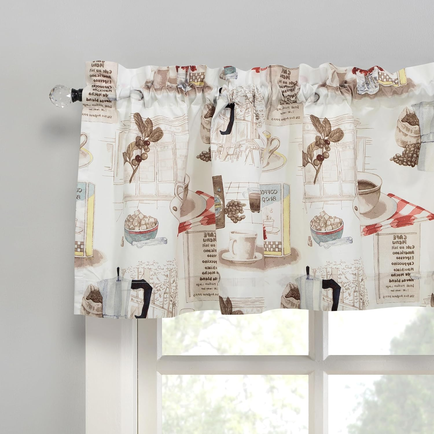 No. 918 Brew Coffee Print Microfiber 3Pc Kitchen Curtain Set, 54" X 36", White image number 1