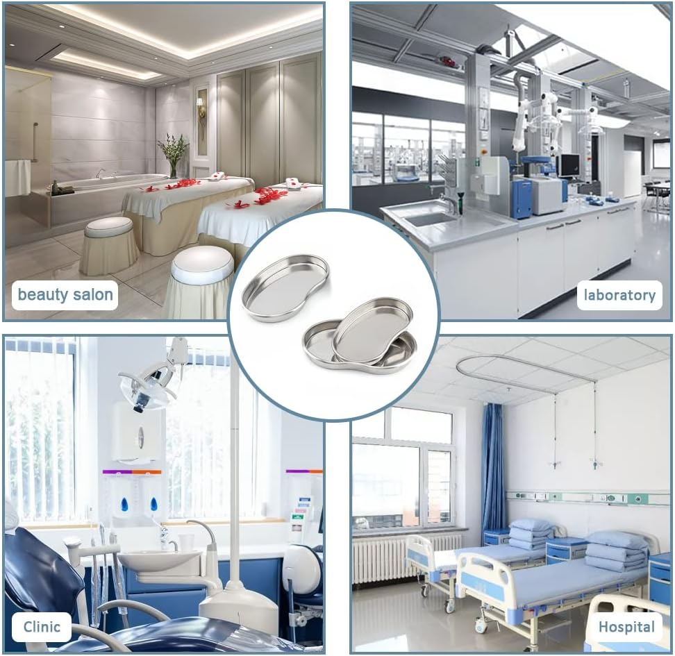 3Pcs Stainless Steel Kidney Tray, Graduated Metal Emesis Basin, Reusable Kidney Bean Shaped Bowl Dish, Dental Lab Instrument Surgical Tray for Medic Waster (Small, Medium, Large) image number 6
