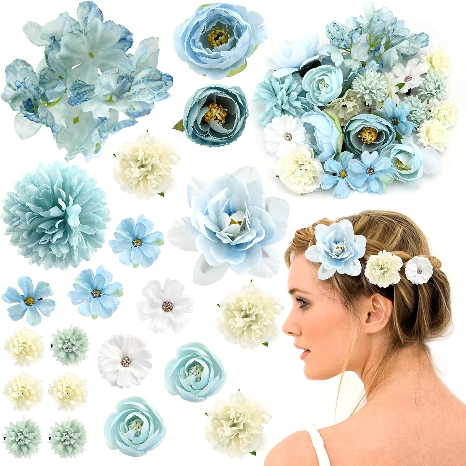 Homiliky Silk Fabric Flower Hair Clips - 21PCS Realistic 3D Rose Hairpins for Women, Multiple Elegant Designs Boho Wedding Beach Party Hair Accessories (Pink Series)