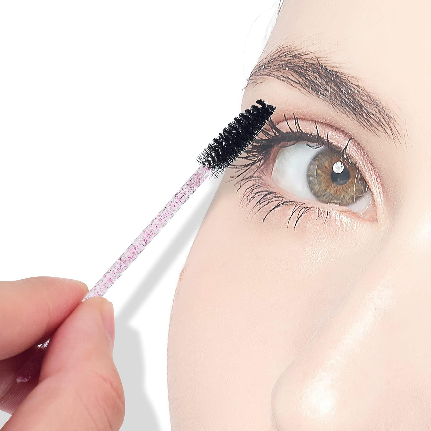 100PCS Eyelash Brush, Disposable Mascara Wands, Eyelash Eyebrow Spoolie Brush for Eyelash Extensions, Eyebrows Contouring and Makeup (Black & Pink)
