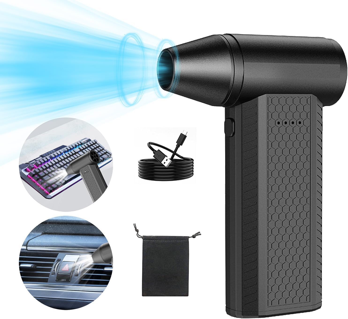 B-Qtech Compressed Air Duster, 130000RPM Air Blower with 4 Gear Adjustable, Electric Air Duster with Brushless Motor for Keyboard, Computer, Car and Home Cleaning image number 4