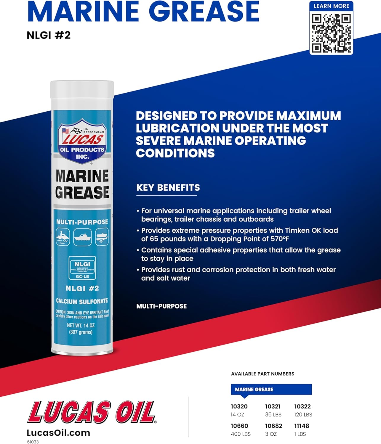Lucas Oil Marine Grease/10X1/14 Ounce