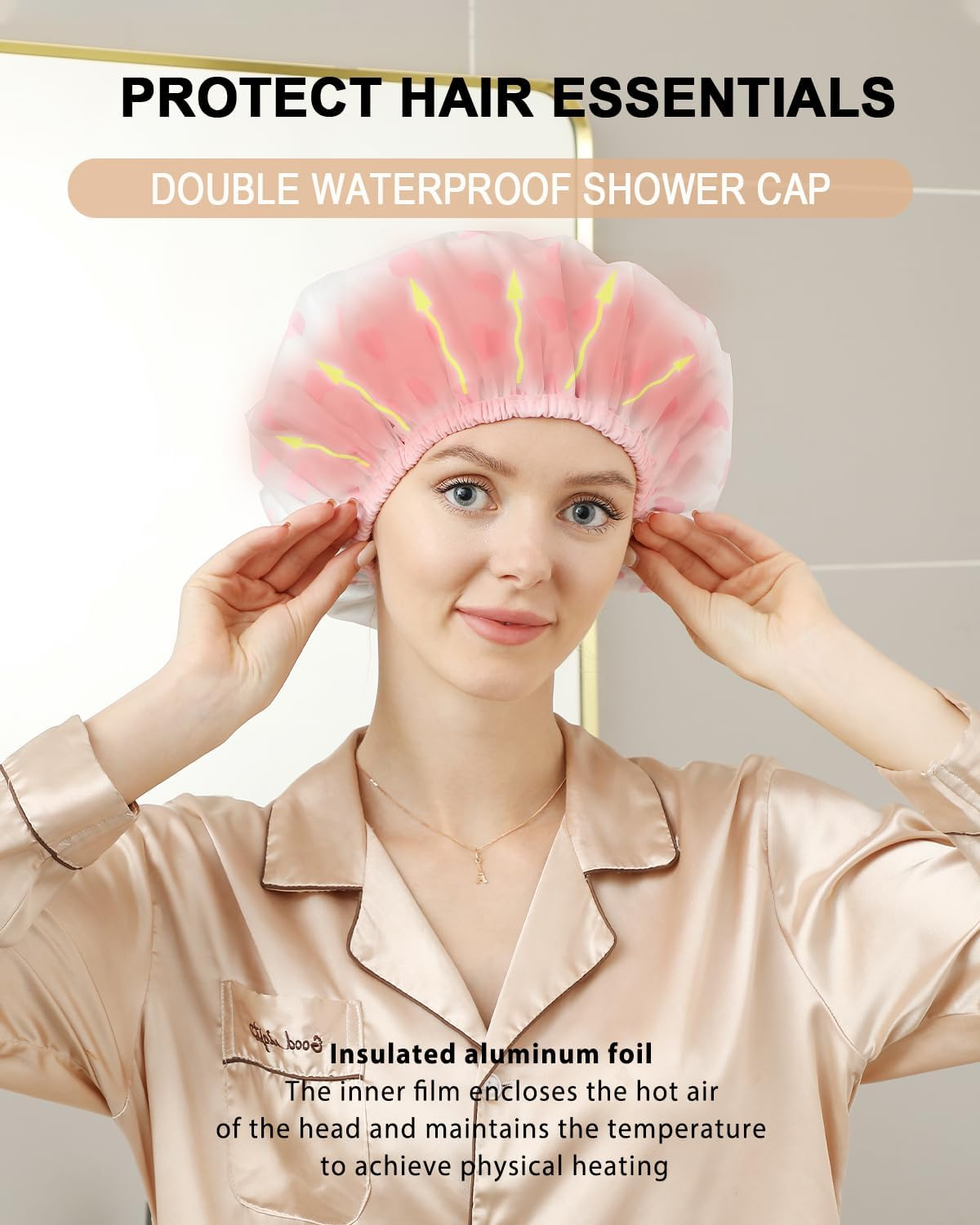 YIZIJIZI 2 Pieces Heat Cap for Deep Conditioning, Conditioning Cap Made of Aluminum Foil for Home and Salon Use, Hair Dyeing（White Pink） - Leopard Color image number 2