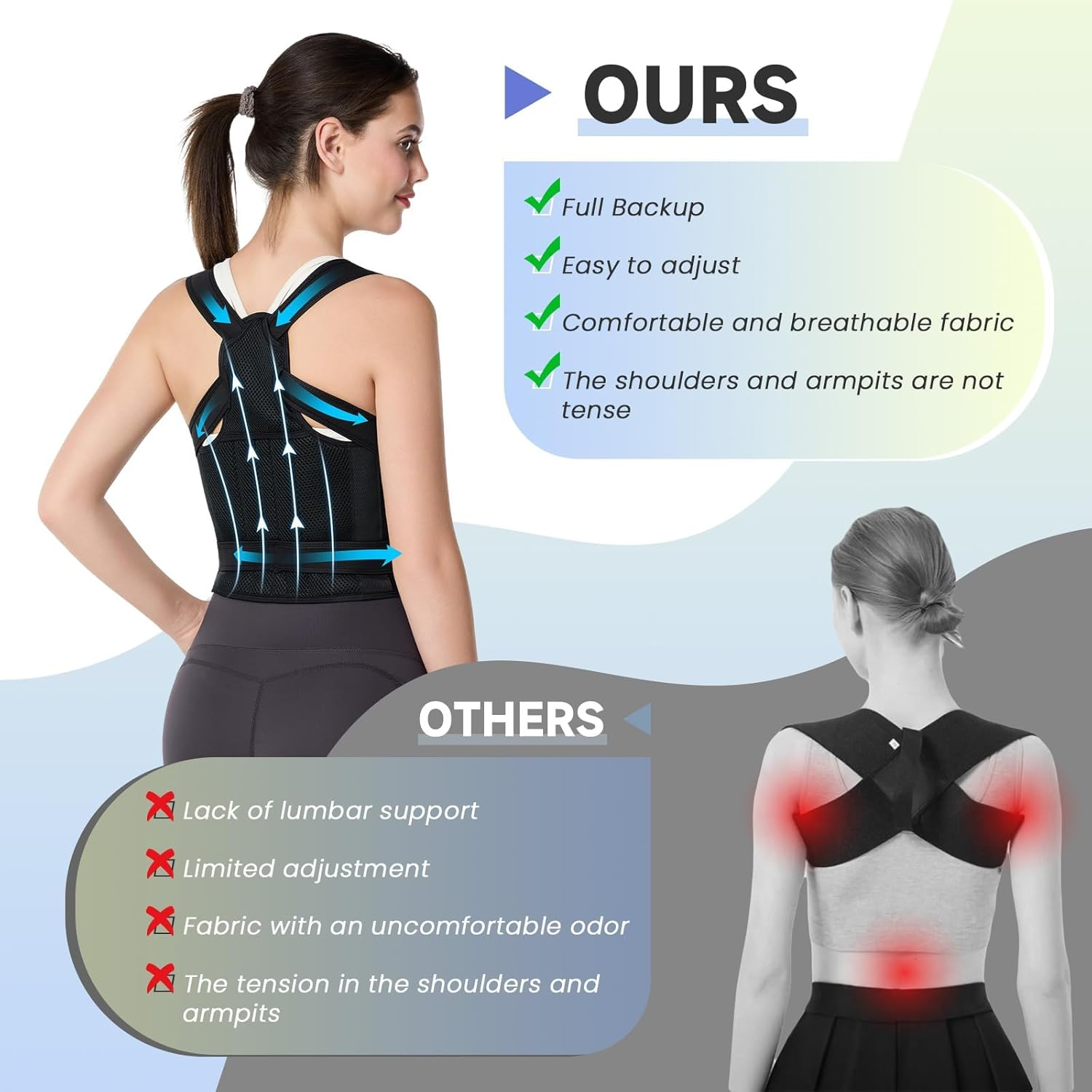 Posture Corrector for Men and Women, Back Brace, Scoliosis and Hump Correction, Breathable, Adjustable, Improves Posture for Men and Women, Can Be Used during Sports, Office, and Bedroom L image number 2
