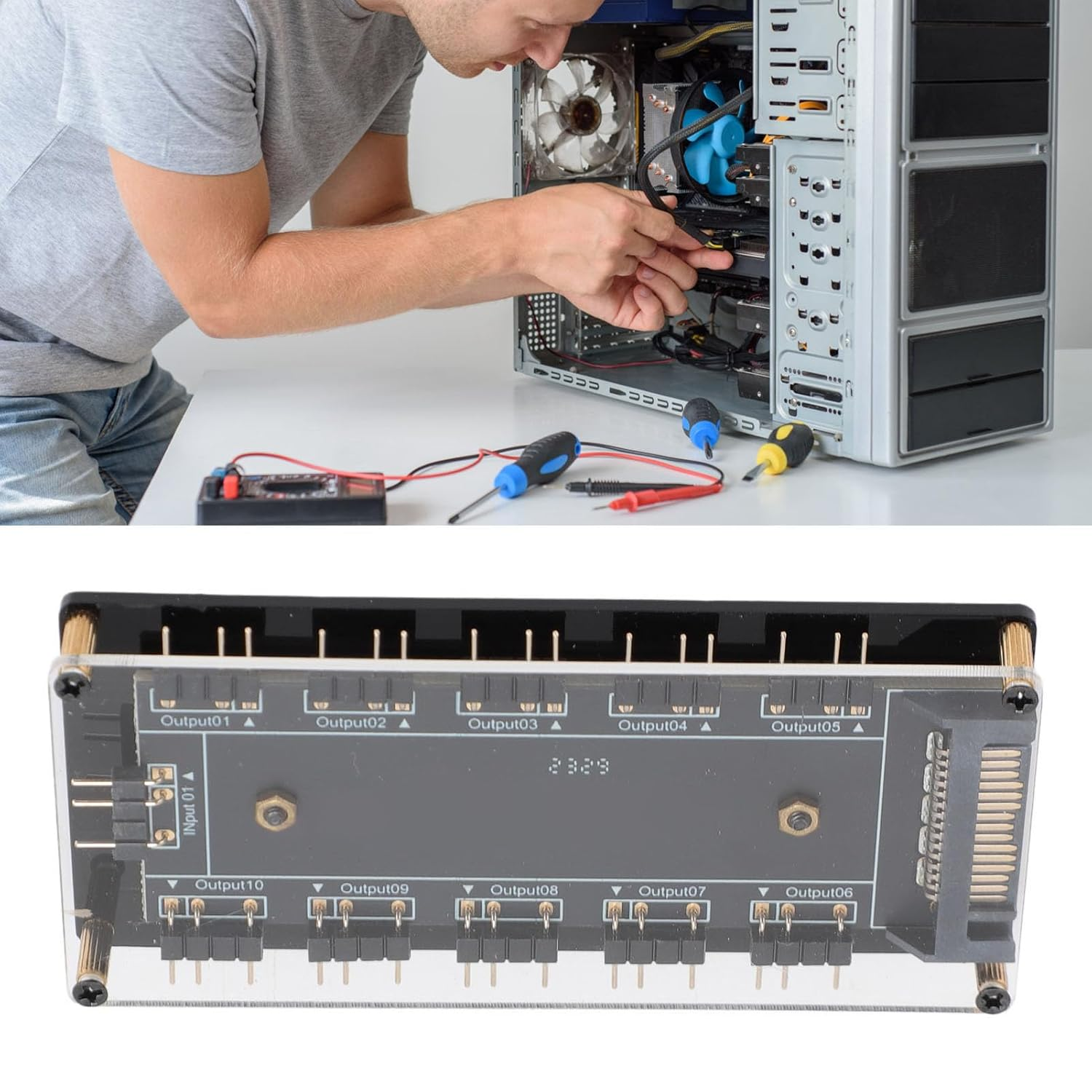 10 Way 5V 3Pin ARGB Hub with Acrylic Case, Universal RGB Fan Hub, Compatible With, Msi,Motherboards, Easy to Install, with 52CM Motherboard Cable image number 3