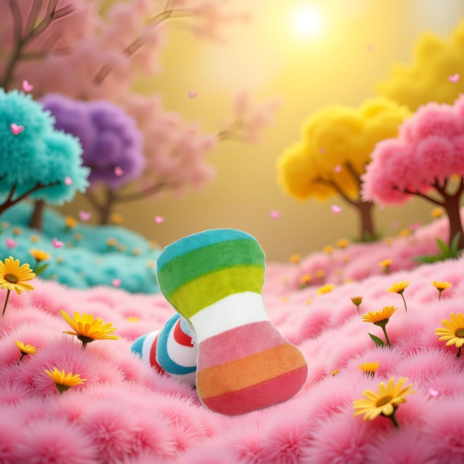 2Pcs Dog Plush Vocal Rainbow Dog Bone-Shape Chewing Pet Supplies for Pet Playing Use Adorable Quality and Practical Attractive and Professional Bone with Puncture Resistant Squeaker, Chew image number 5