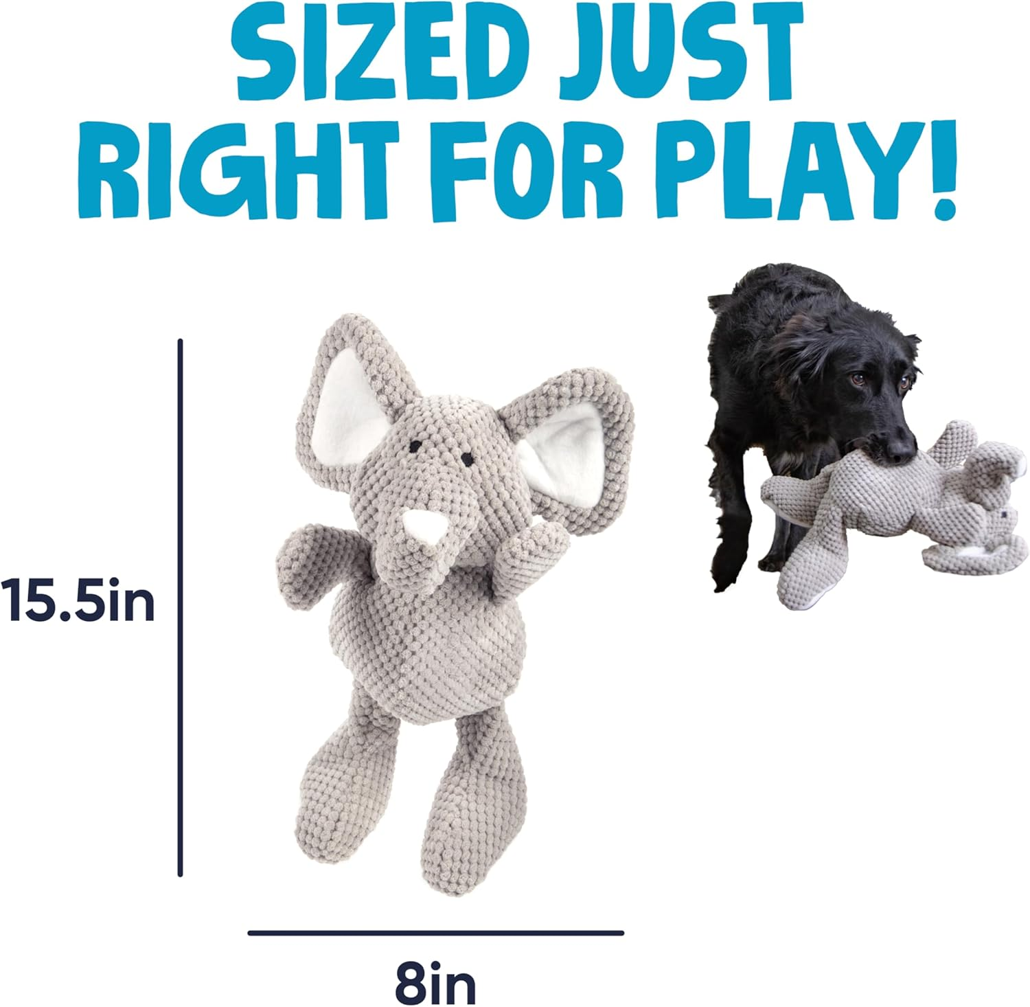 Godog Checkers Elephant Squeaky Plush Dog Toy, Chew Guard Technology - Gray, Large image number 3