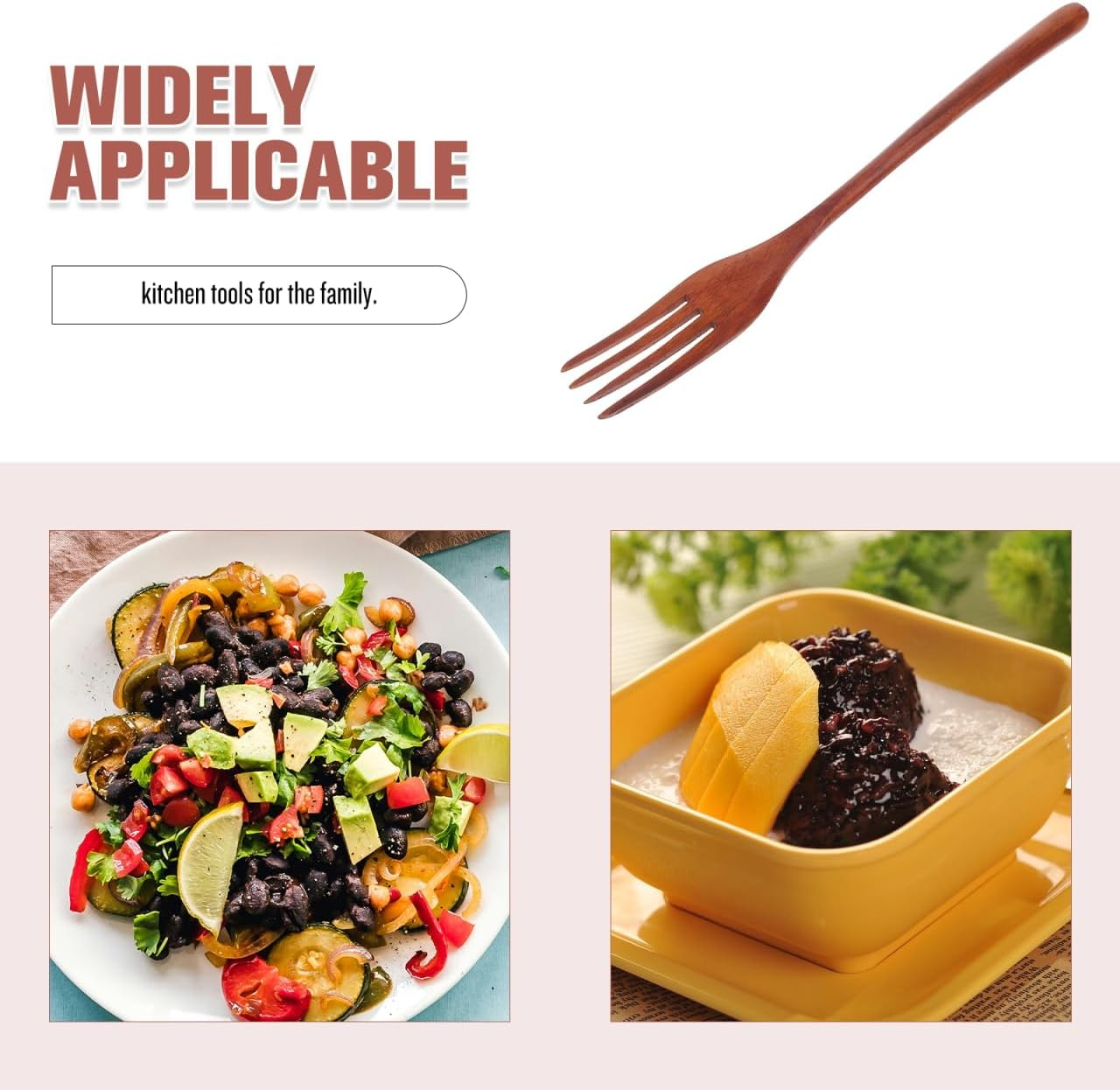 Wooden Fork Long Handle Kitchen Utensil Ergonomic Mixing Tool for Salad Cooking Lightweight Wooden Kitchenware for Home Restaurant