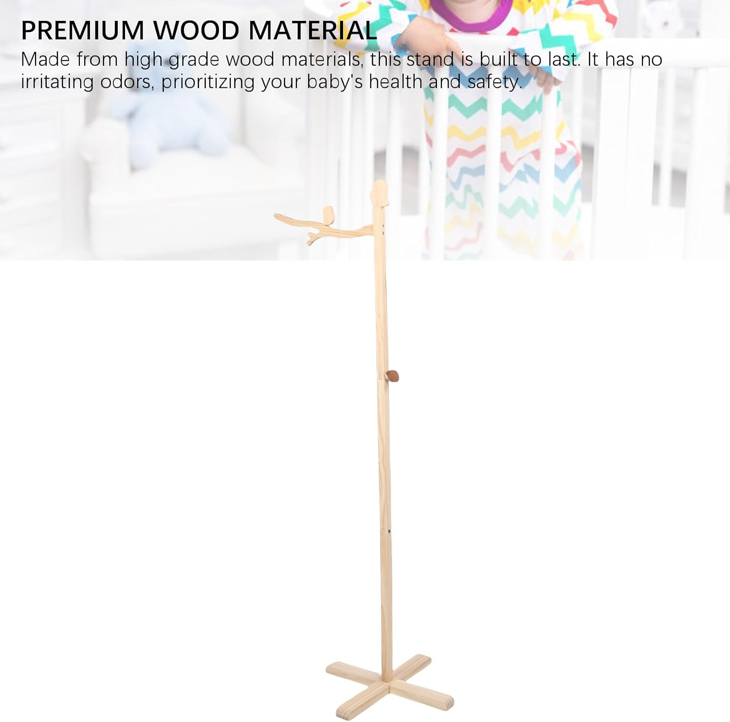 Baby Crib Mobile Arm, Wooden Floor Standing Movable Baby Mobile Hanger, Nursery Decor Hanger Floor Stand, for DIY, Girl, Boy, Hanging Attachment