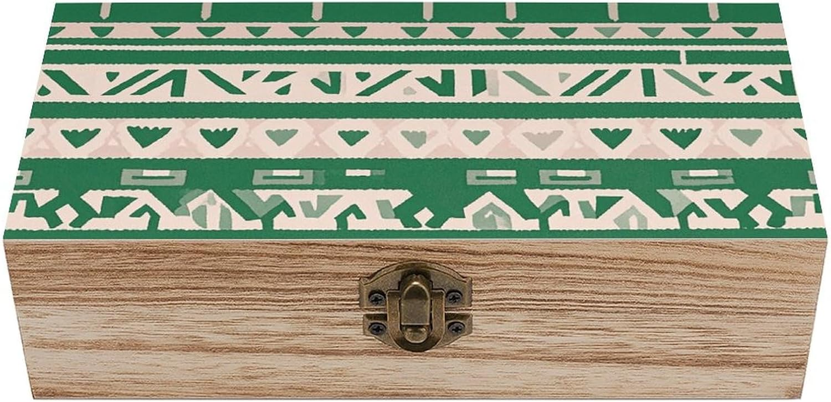 Aztec Fringe Pattern Wooden Box Wood Wedding Keepsake Boxes with Lids Small Decorative Boxes Lightweight Wooden Memory Storage Box for Crafts Keepsakes Jewelry Photo Letter Storage image number 6