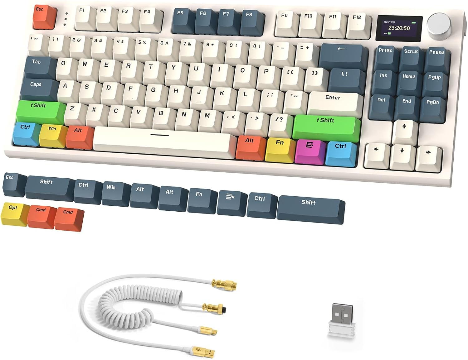 RK86 RGB 75% Wireless Gasket Mechanical Keyboard,Triple Mode Bluetooth5.0/2.4G/Usb-C 82 Keys Hot Swappable Gaming Keyboard 4000 Mah Battery W/Knob & 1.2'' HD OLED Display,Custom Linear Switches